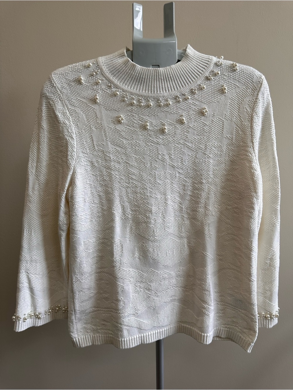 VINTAGE white Pearl-Embellished Crewneck Sweater